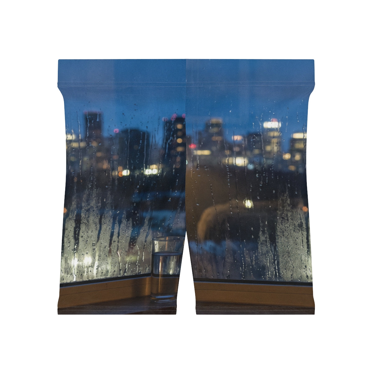 Women's Biker Shorts with Rainy City Skyline Art