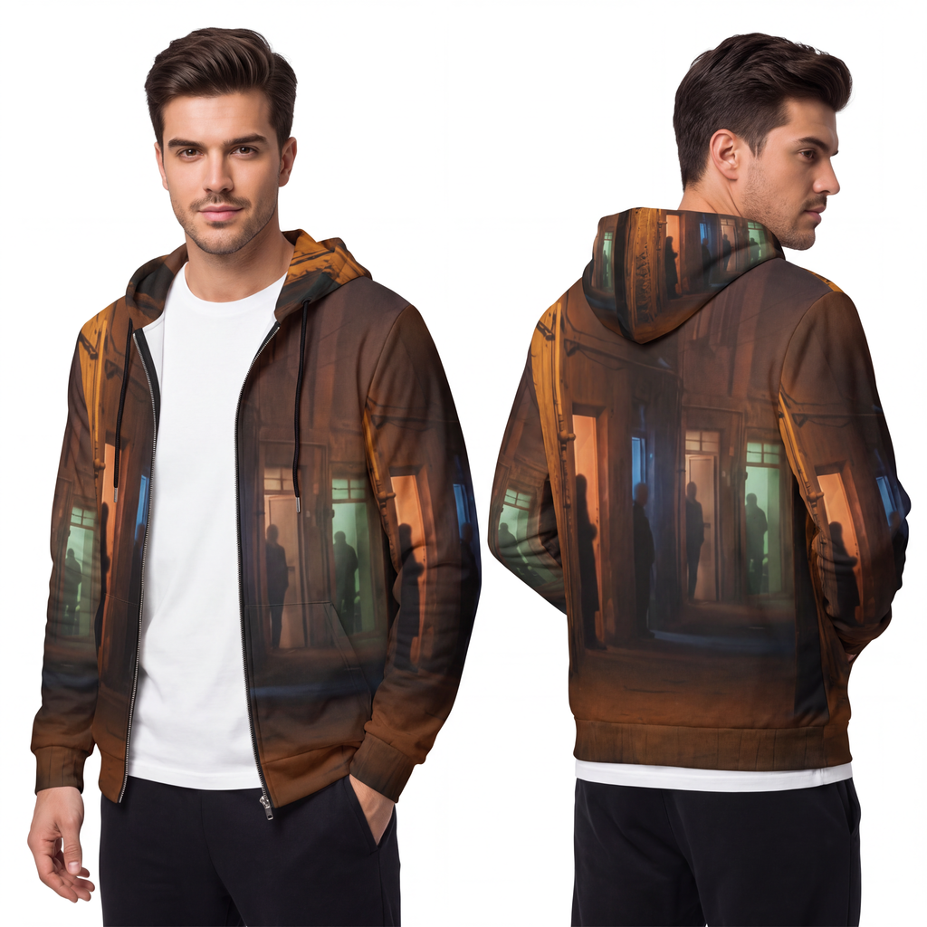 Men's Full-Zip Hoodie - Shadowed Alleyway Mystery Art Print...