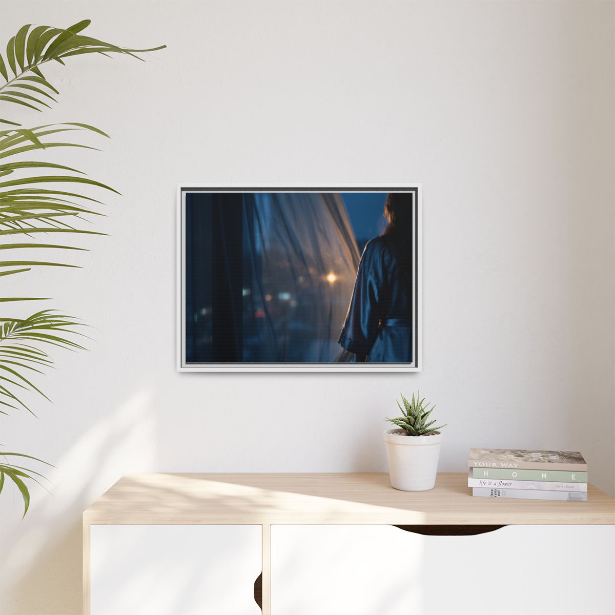 Matte Canvas, Framed - Nocturnal Solitude Silhouette — White...