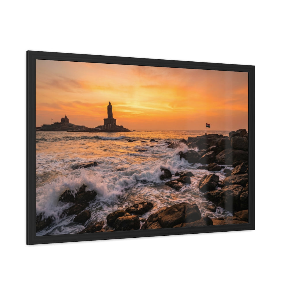 Framed Posters - Coastal Golden Glow — Landscape