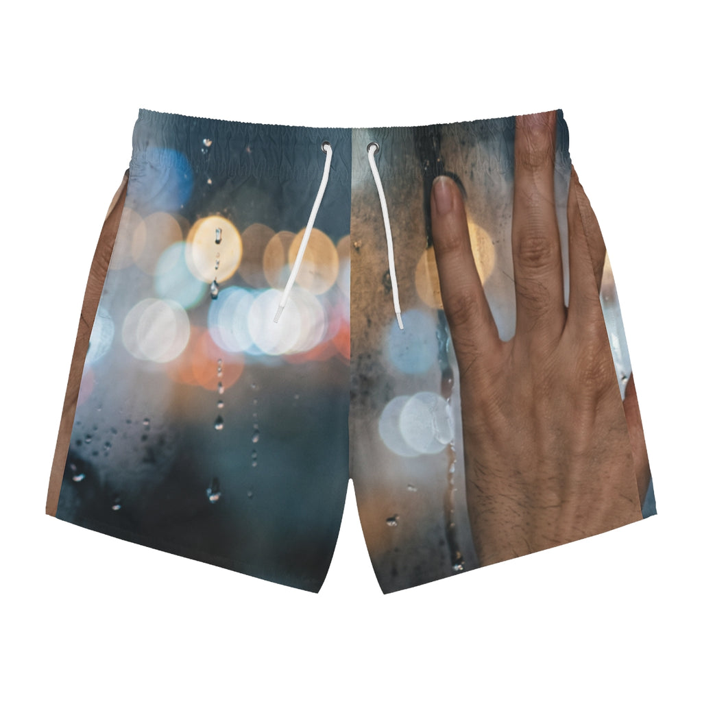 Swim Trunks with Rainy Nocturnal City Art