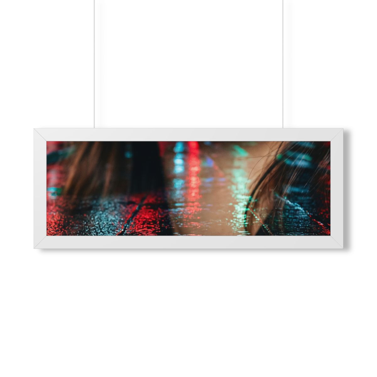 Framed Horizontal Poster - Neon Dreams Rain Portrait — White...