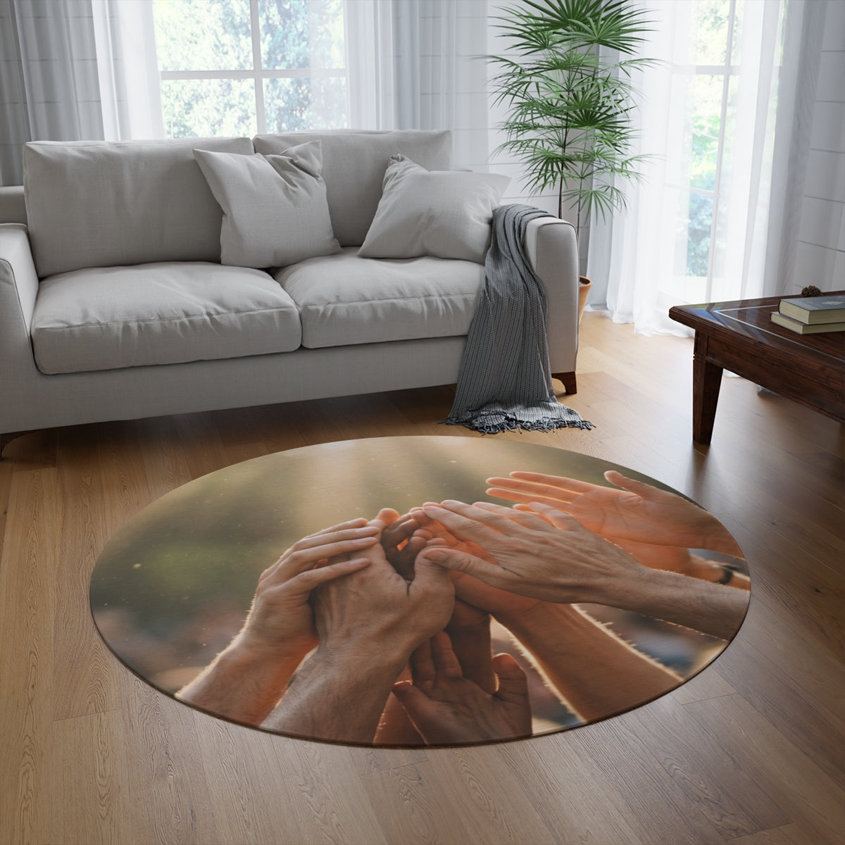 Round Rug - Golden Rays of Unity Wall Art | Echovira Gallery