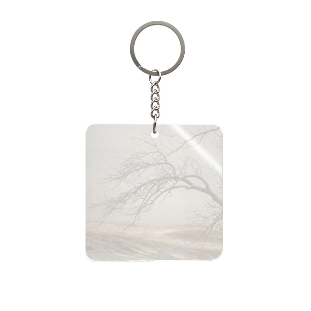 Square Keychain - Winter Branch Solitude Landscape |...