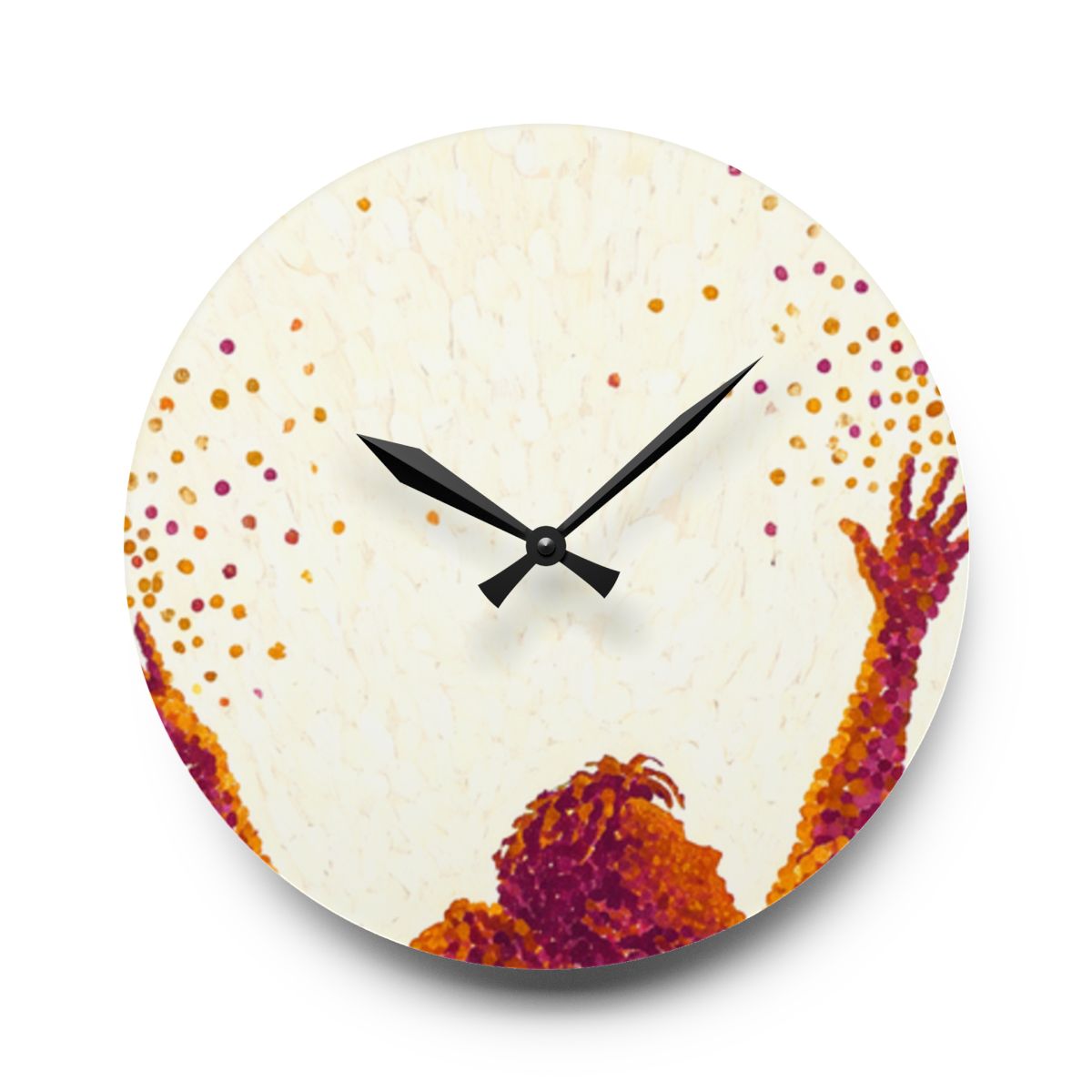 Acrylic Wall Clock - Golden Euphoria Pointillism Silhouette...