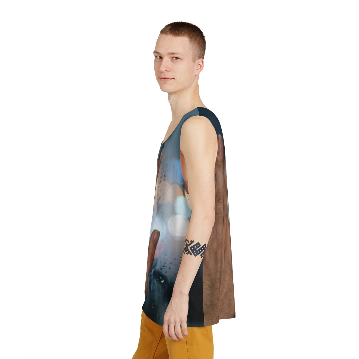 Men's Tank with Rainy City Window Art