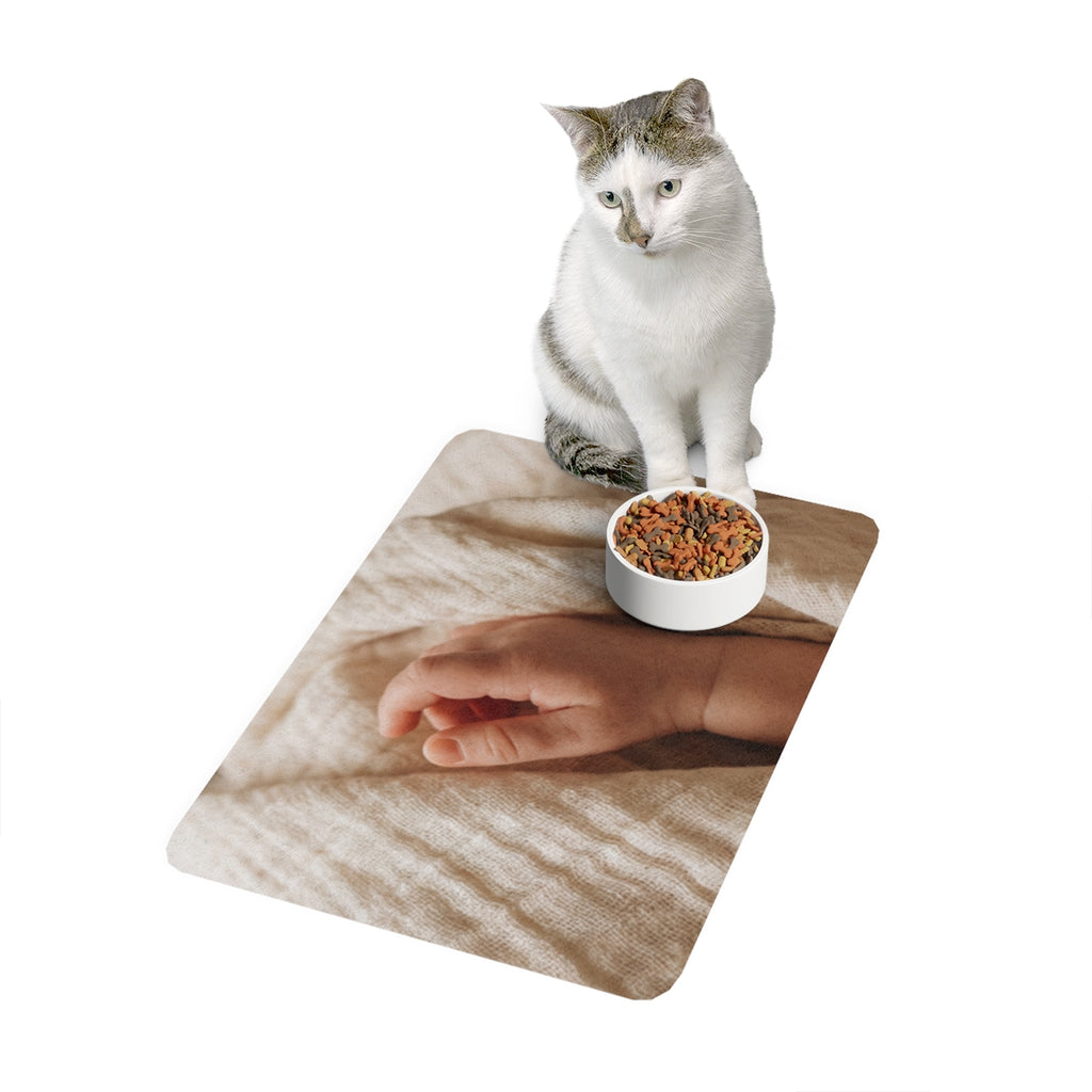 Pet Food Mat - Tender Newborn Hand in Soft Muslin Blanket |...