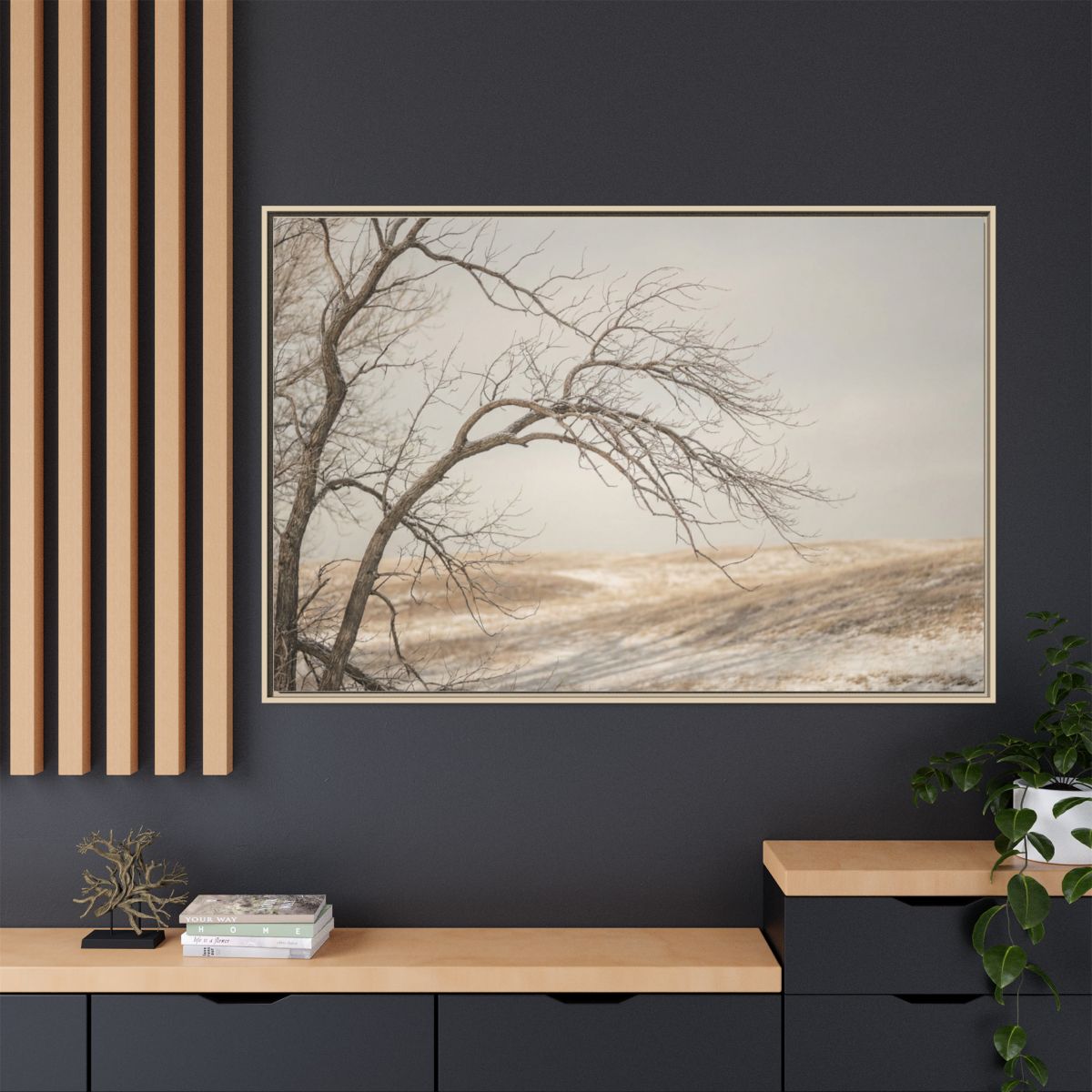 Matte Canvas, Framed - Winter Branch Solitude Landscape —......