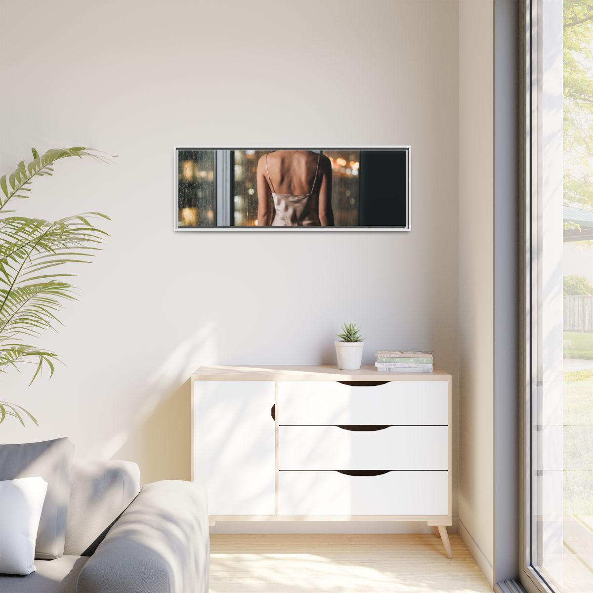 Matte Canvas, Framed - Rainy City lights Glow — White /... |...