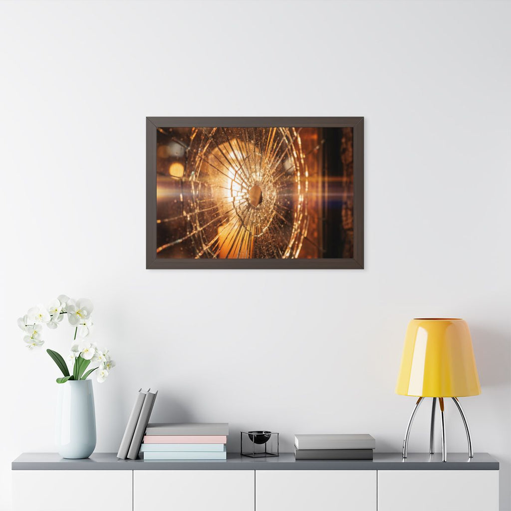 Framed Horizontal Poster - Shattered Amber Glass Art —... |...
