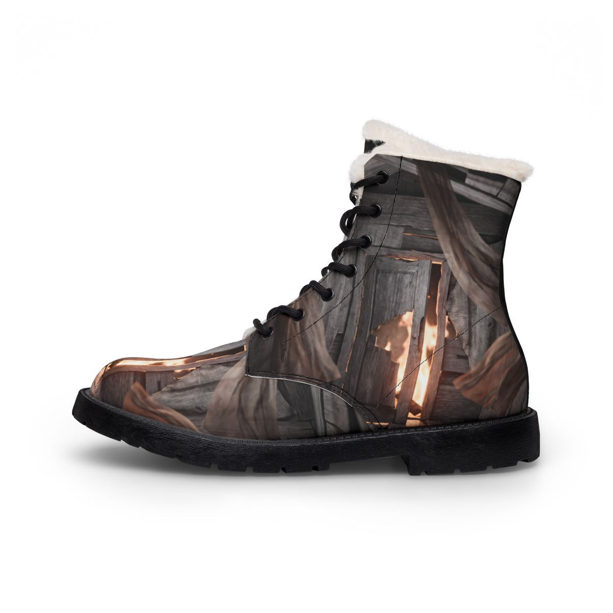 Men's Fur Leather Boots with Ember Wall Art