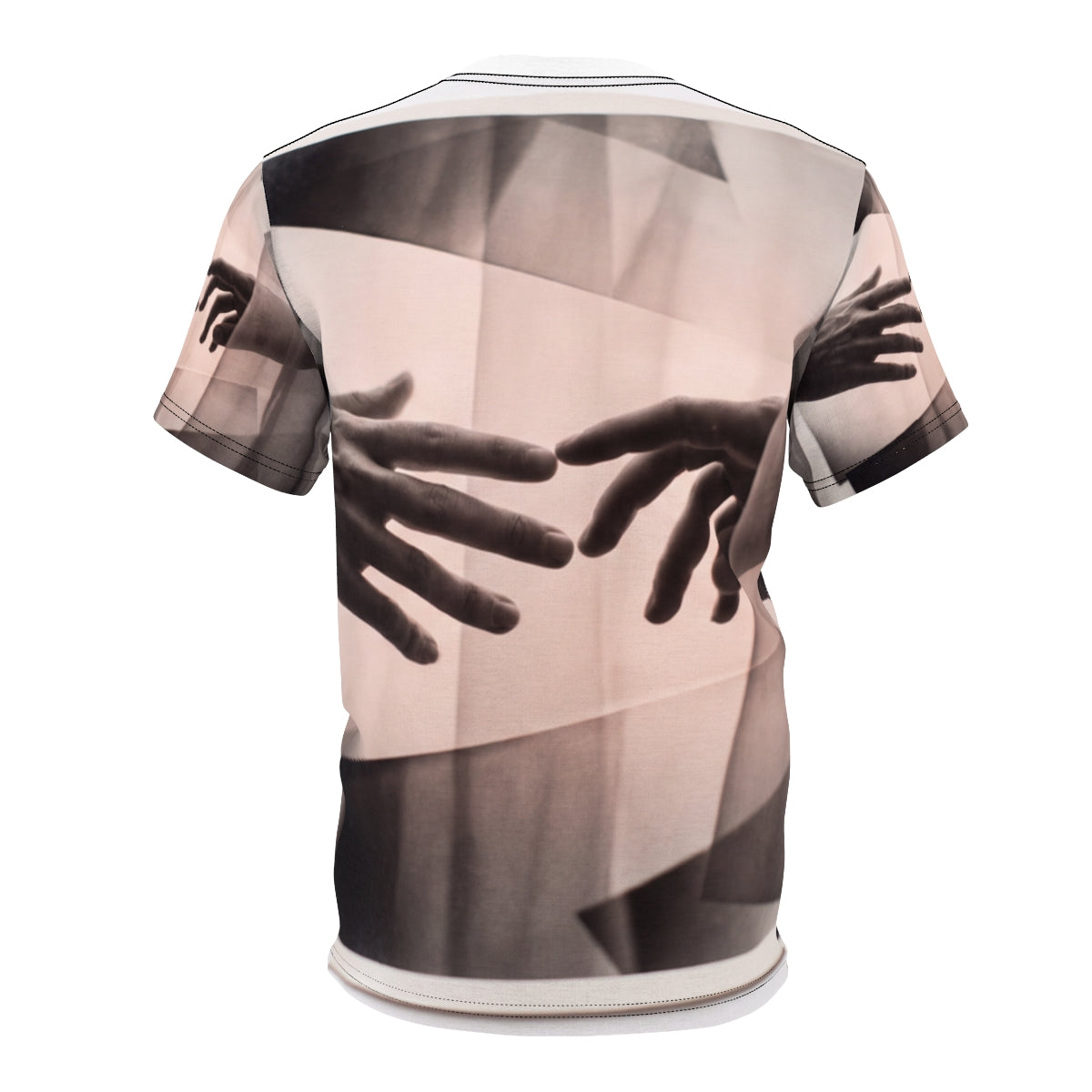 Men's Cut and Sew Tee with Reaching Hands Art