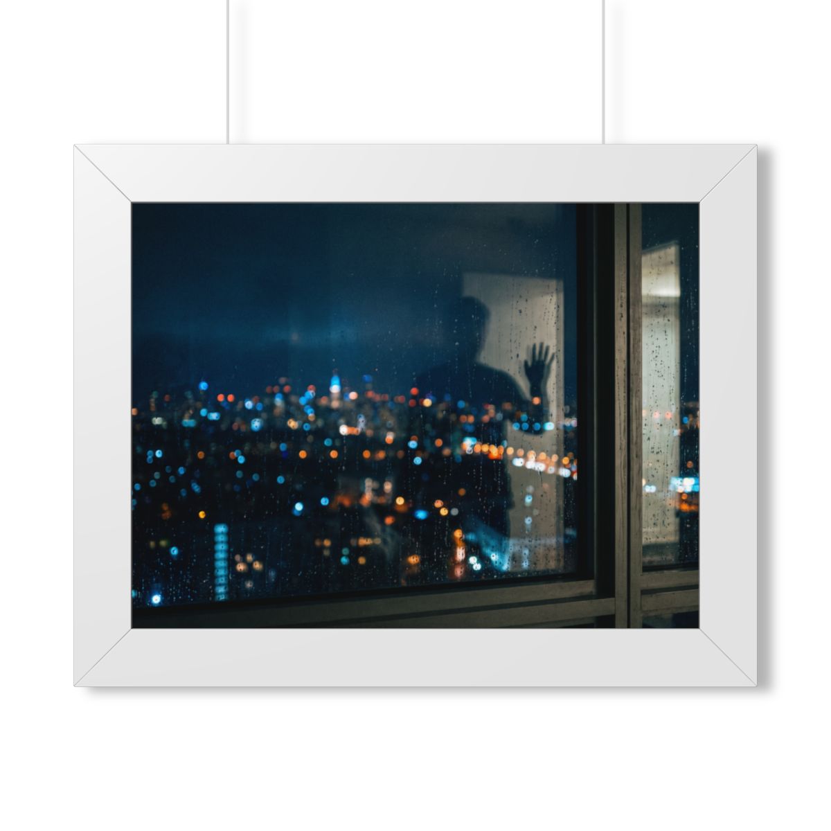 Framed Horizontal Poster - Rainy City Solitude — White... |...