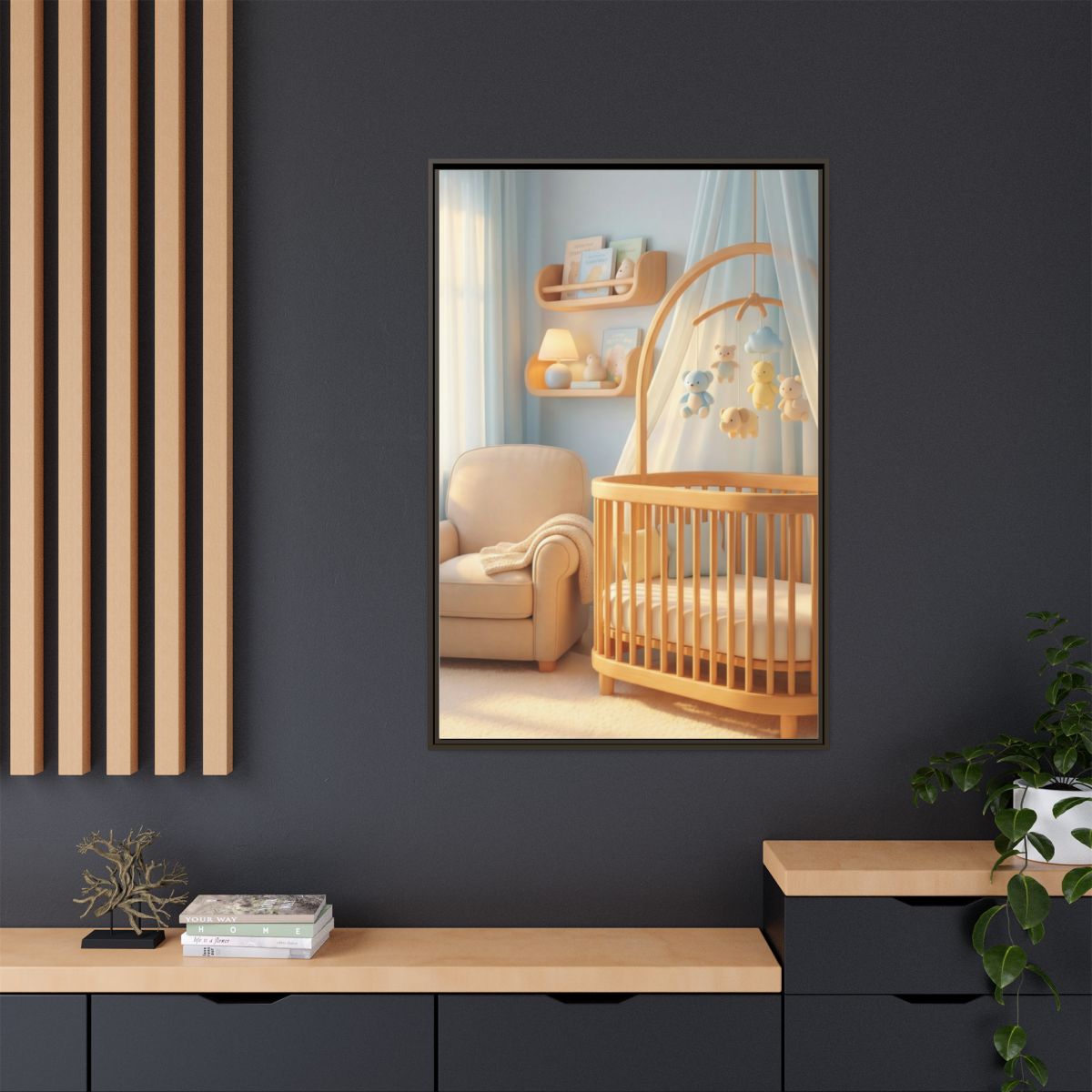 Matte Canvas, Framed - Dreamy Serene Nursery Art — Espresso...