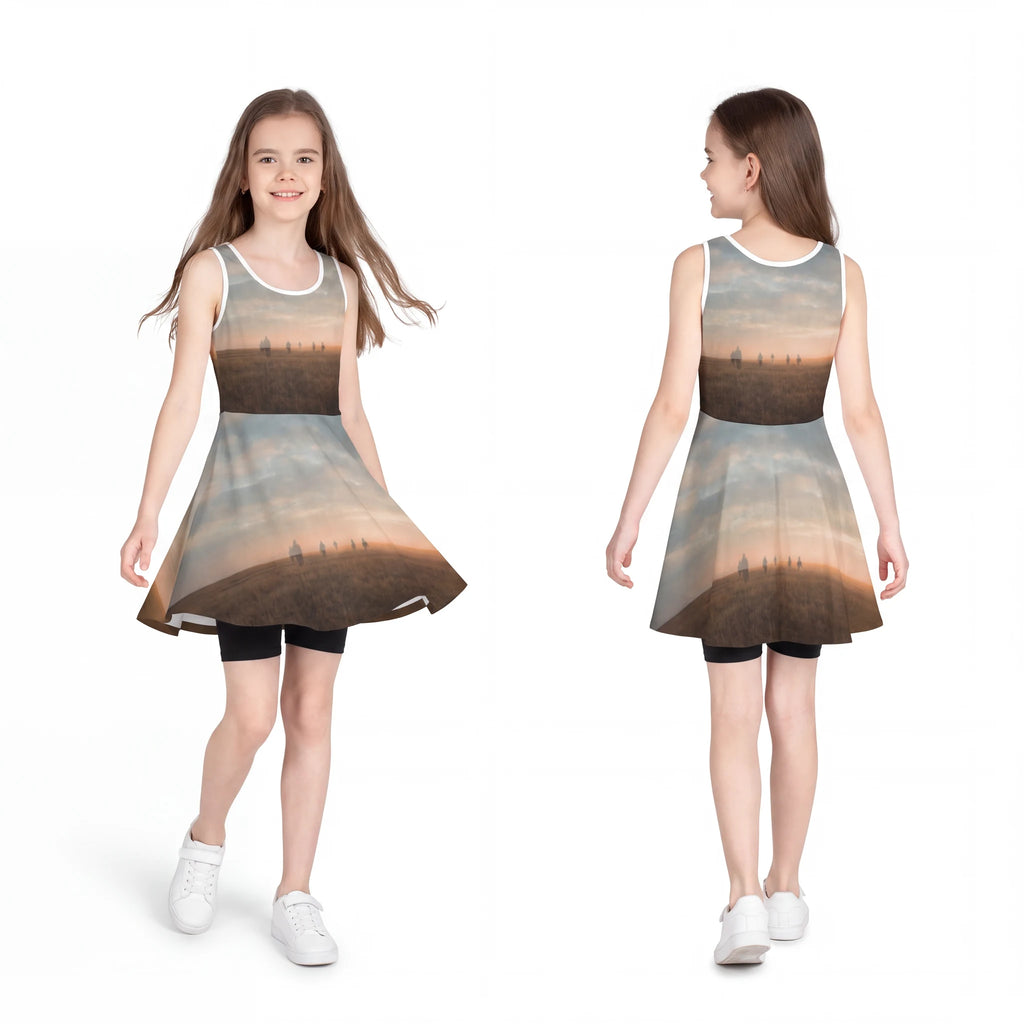 Girls' Sleeveless Sundress with Golden Horizon Art