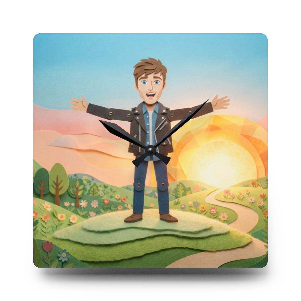 Acrylic Wall Clock - Sunny Meadow Time | Echovira Gallery