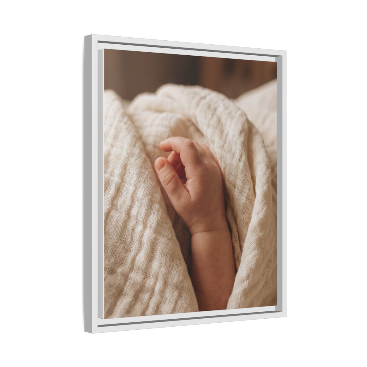 Framed Matte Canvas - Tender Newborn Hand (8×10, 9×12, 11×14, 12×16, 10×20, 12×18, 16×20, 16×24, 18×24, 12×36, 20×24, 16×32, 20×30, 24×30, 24×32, 16×48, 24×36, 24×48, 30×40, 20×60, 32×48, 30×60 & 40×60)