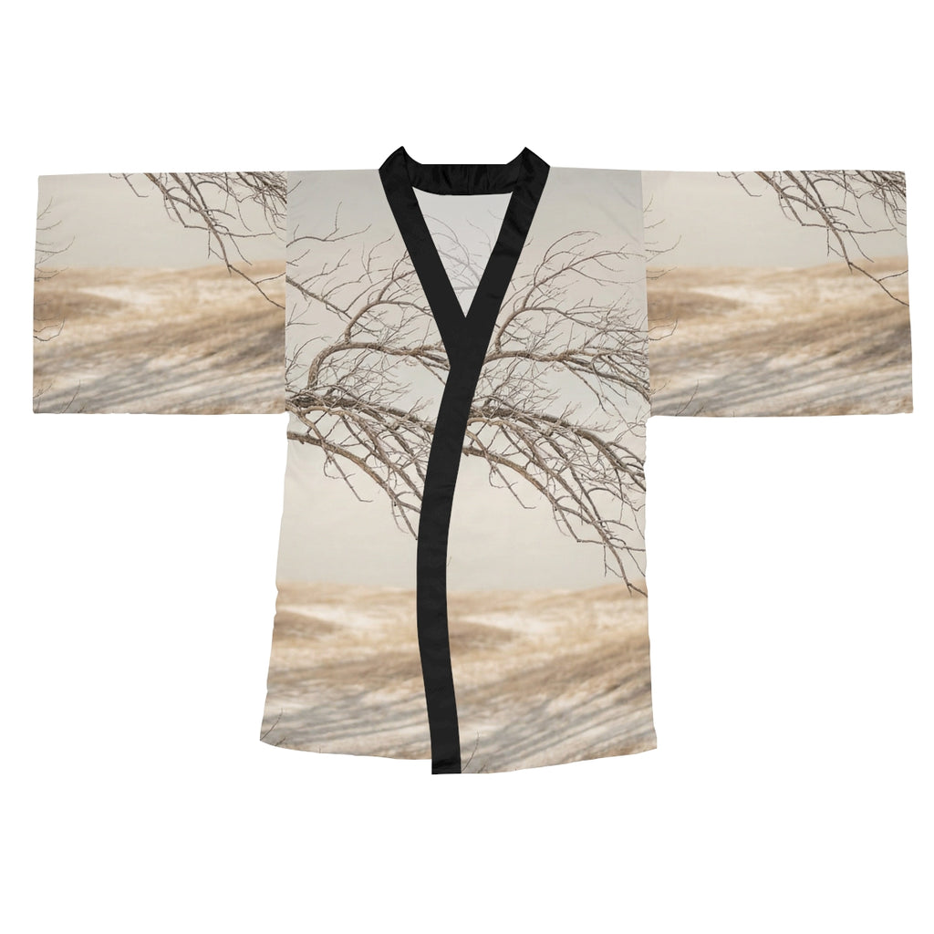 Long Sleeve Kimono Robe - Winter Branch Solitude Landscape |...