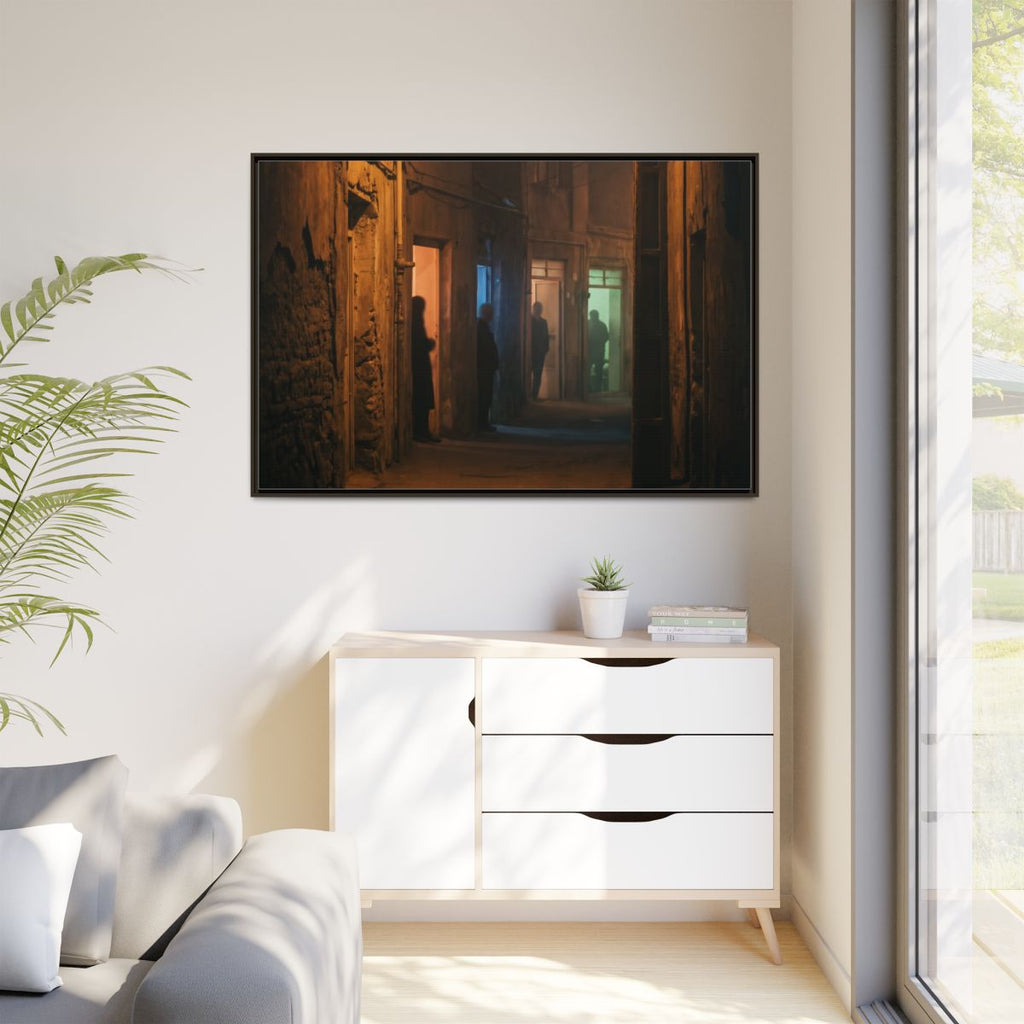 Matte Canvas, Framed - Shadowed Alleyway Mystery Art Print...