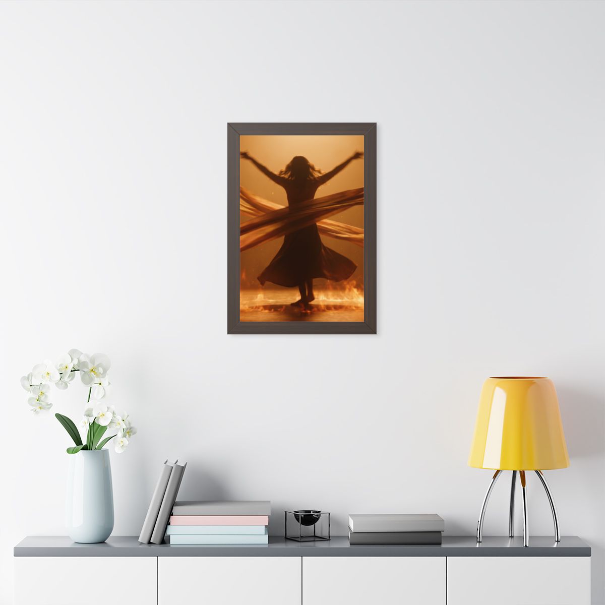 Framed Vertical Poster - Fire Dance Ascent — Walnut (11×14...