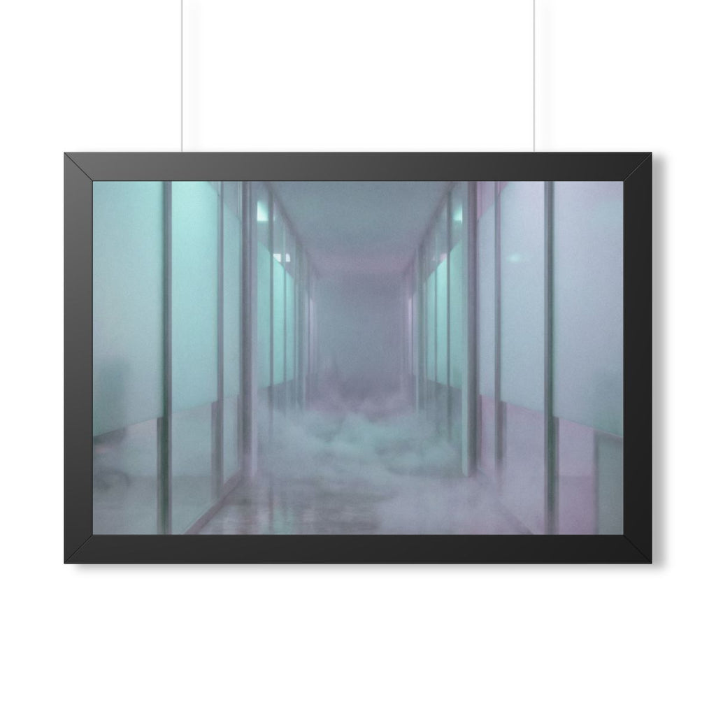 Framed Horizontal Poster - Liminal Corridor Fog Art Print —...