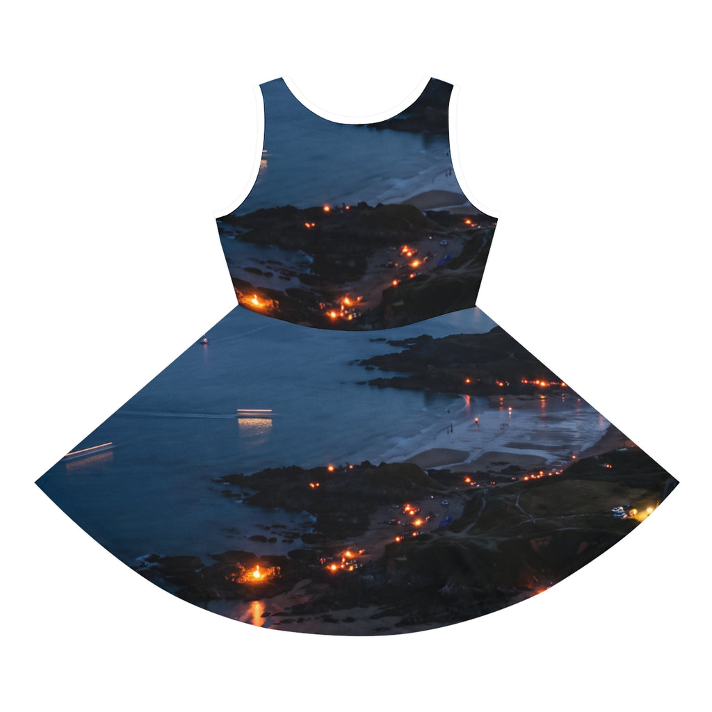 Girls' Sundress with Coastal Bonfire Seascape