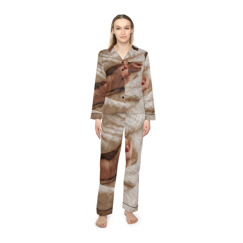 Women's Satin Pajamas - Tender Newborn Hand in Soft Muslin...