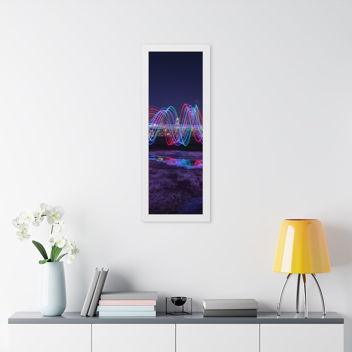 Framed Vertical Poster - Neon Wave Night — White (11×14... |...