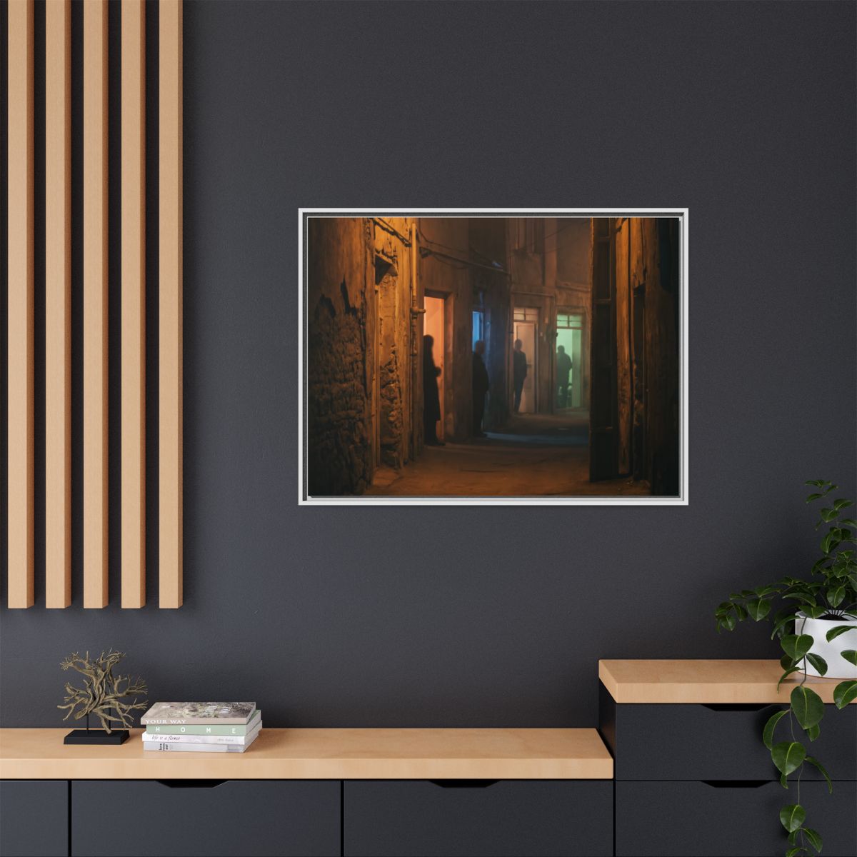 Matte Canvas, Framed - Shadowed Alleyway Mystery Art Print...