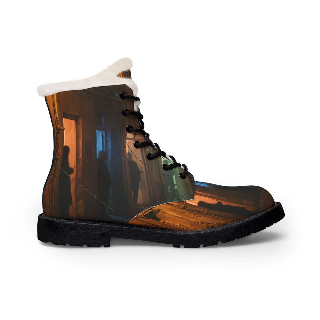 Men's Fur and Leather Boots - Shadowed Alleyway Mystery Art...