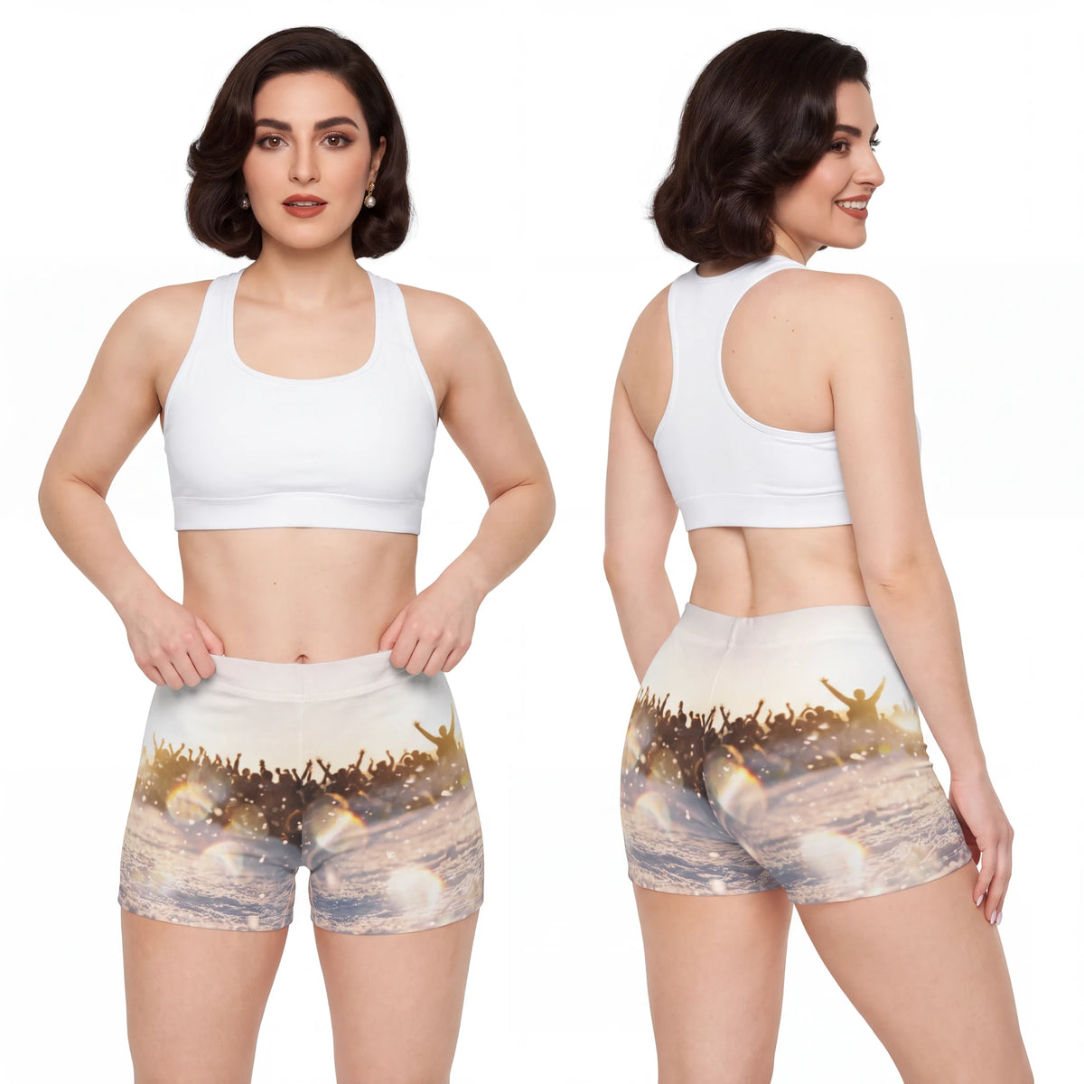 Women's Shorts with Golden Hour Crowd Art