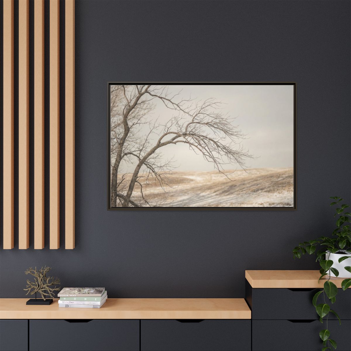 Framed Canvas Art - Minimalist Winter — Espresso / 1.25"