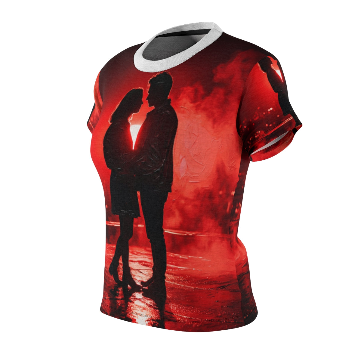 Women's Cut & Sew Tee - Crimson Midnight Rooftop Embrace Art...