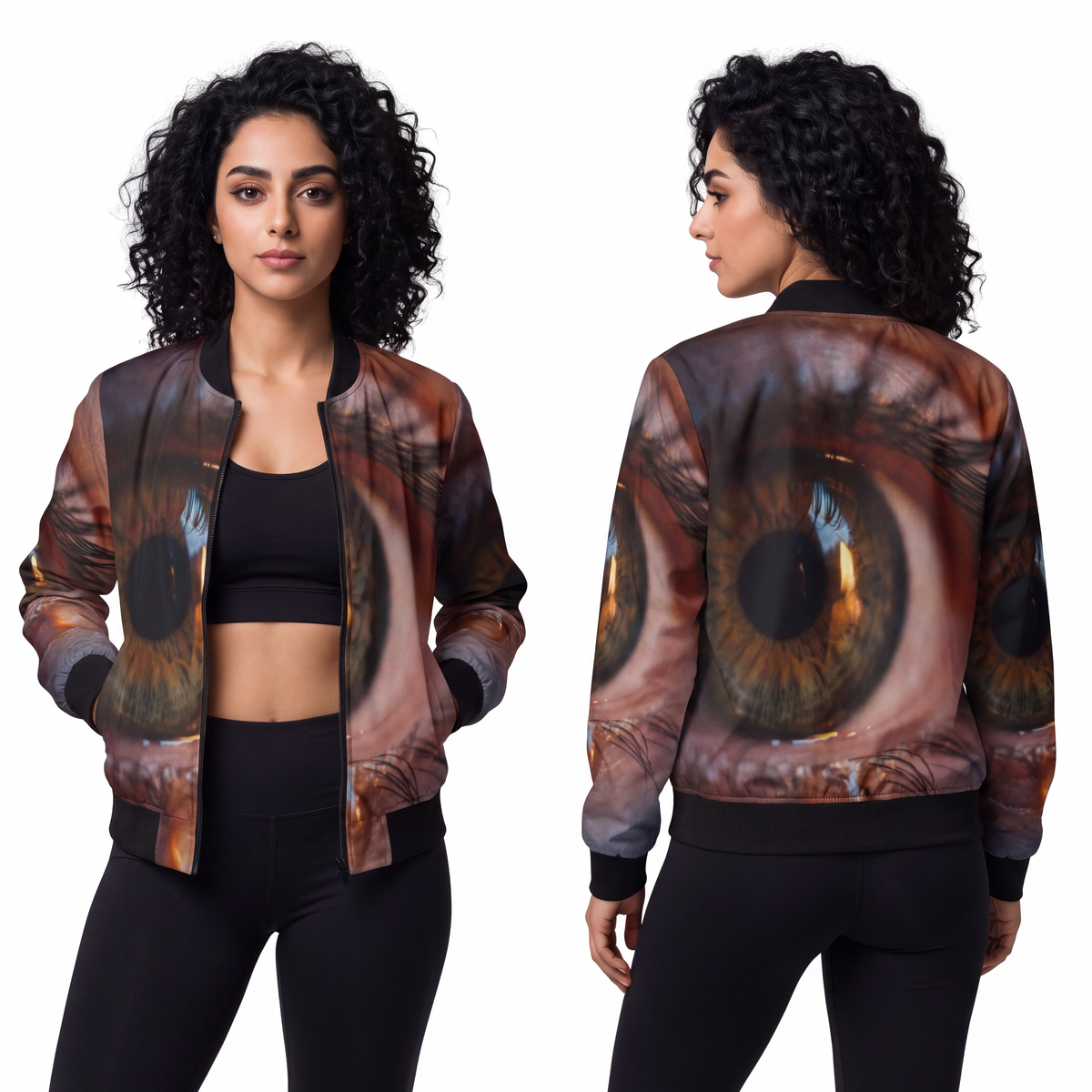 Women's Bomber Jacket - Amber Iris Reflection Fine Art Print...