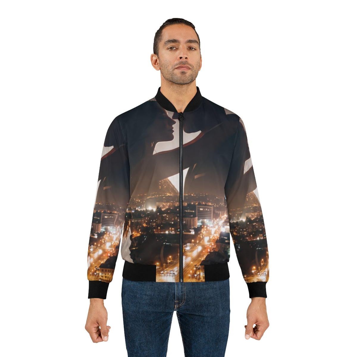 Men's Bomber Jacket - Midnight City Skyline | Echovira...