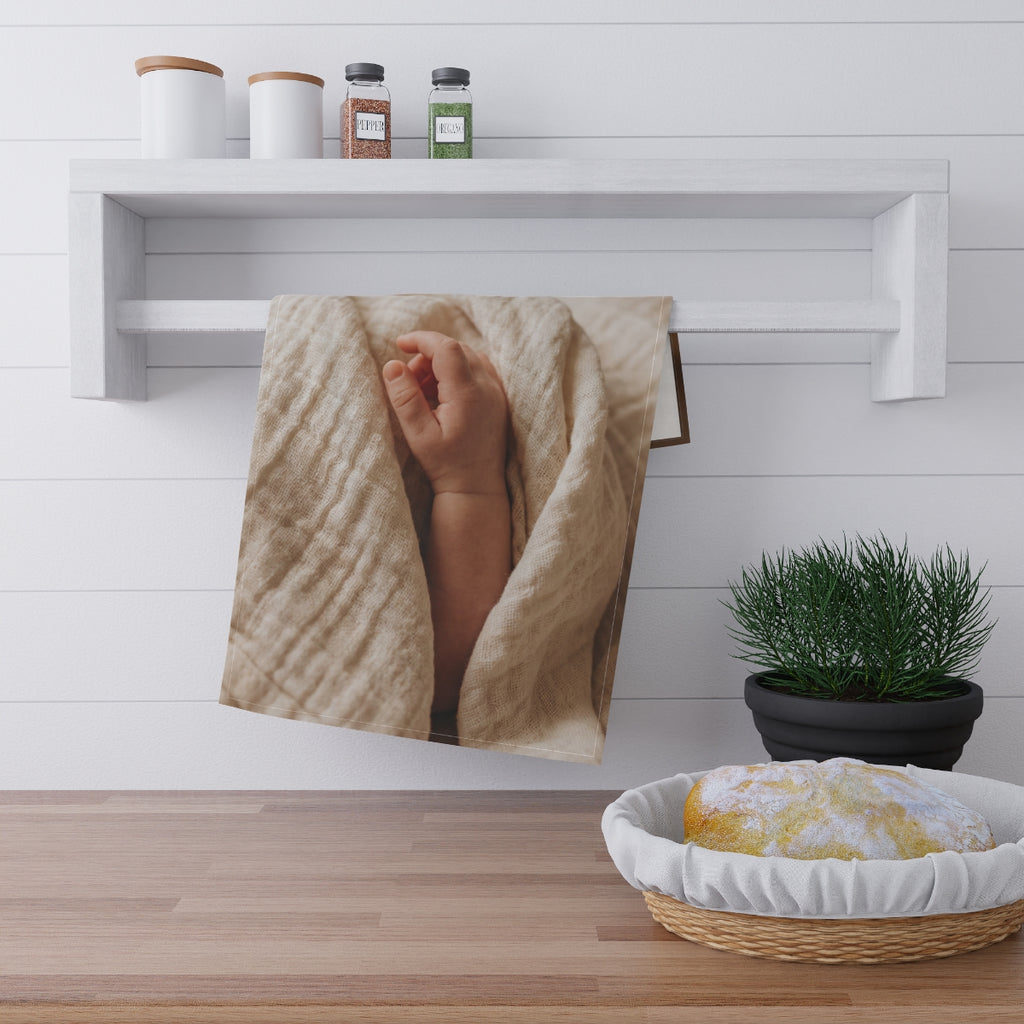 Tea Towels - Tender Newborn Hand in Soft Muslin Blanket |...