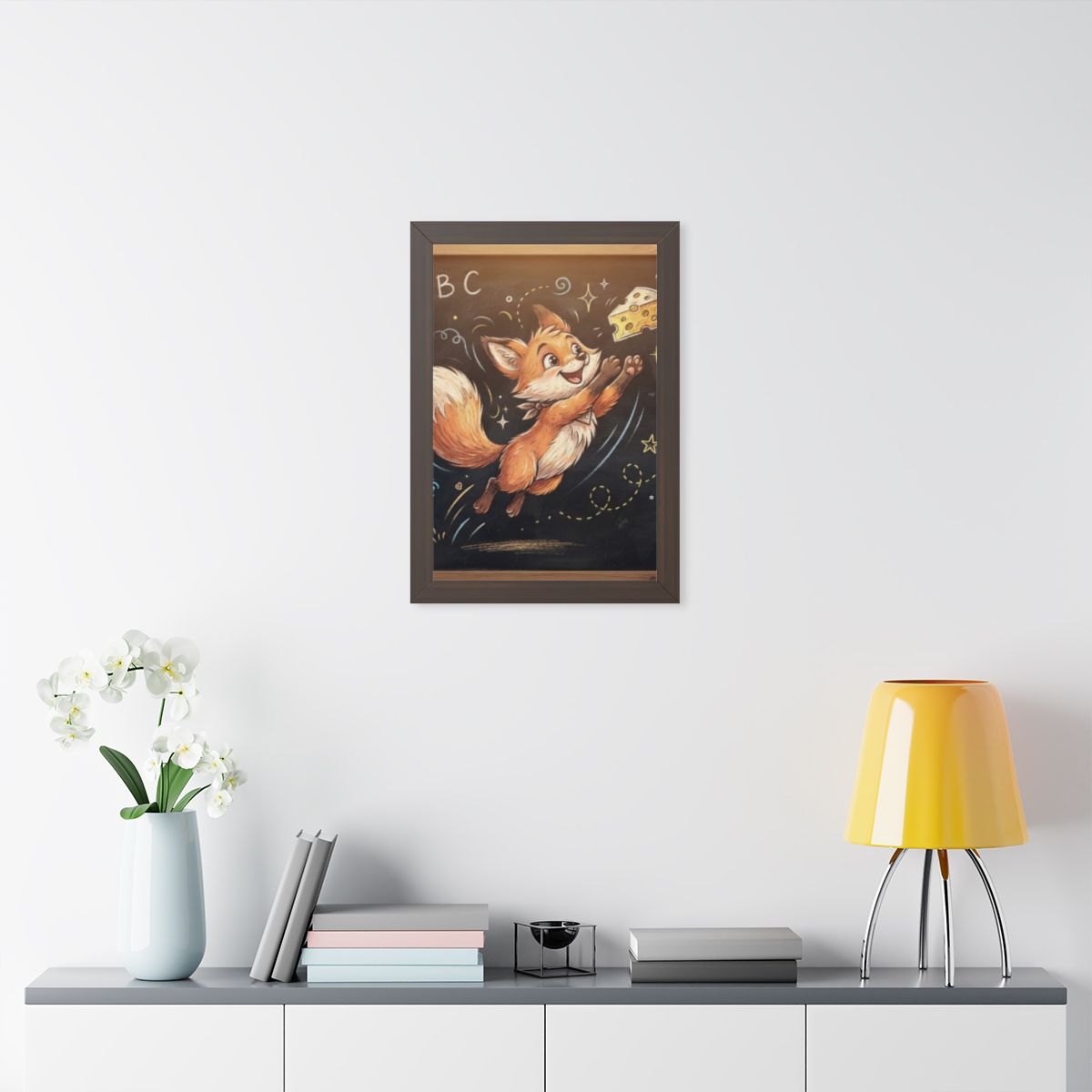 Framed Vertical Poster - Playful Fox Wall Decor — Walnut......