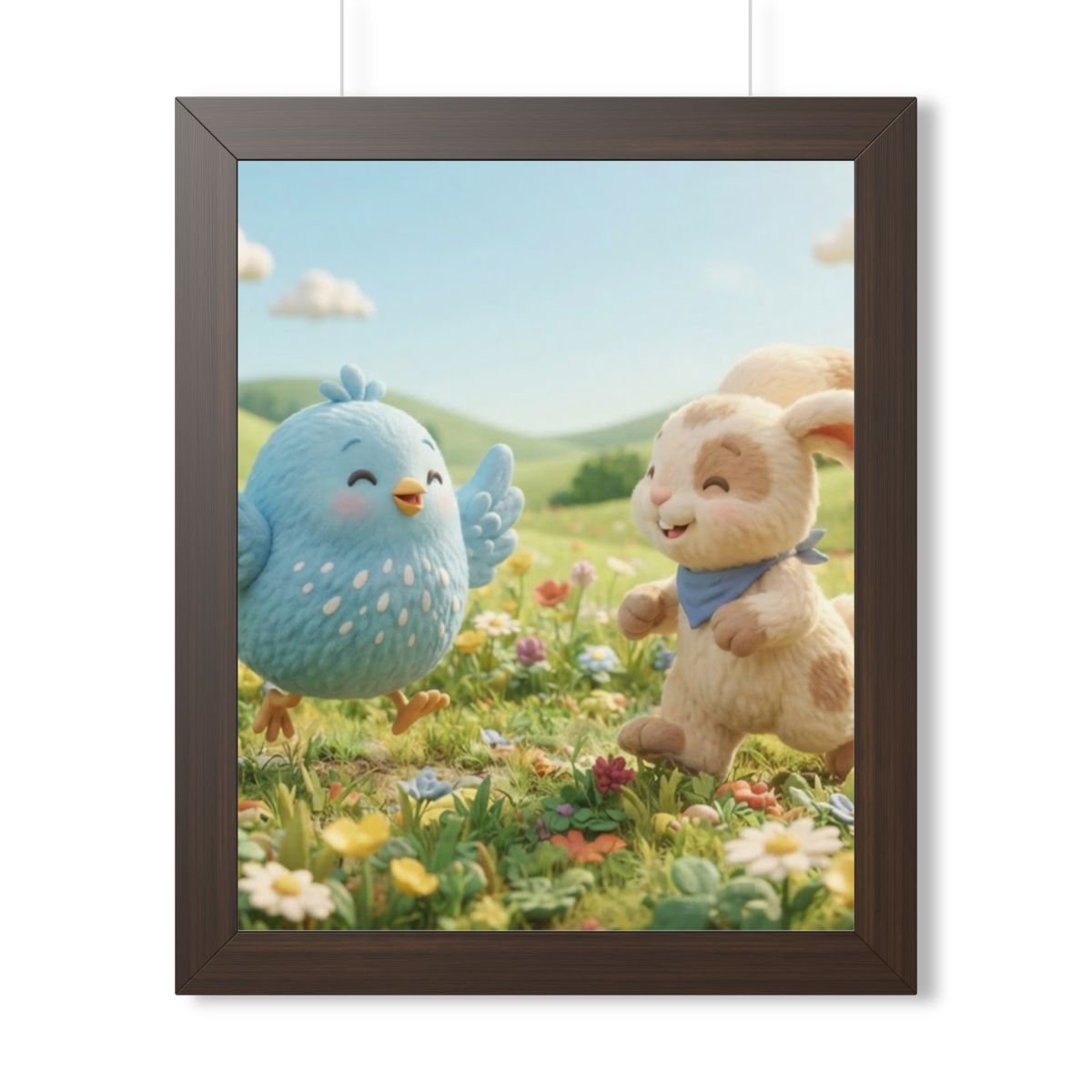 Framed Vertical Poster - Meadow Friends View — Walnut... |...
