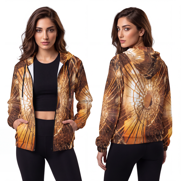 Damen-Zip-Hoodie – Schleier aus Goldscherben