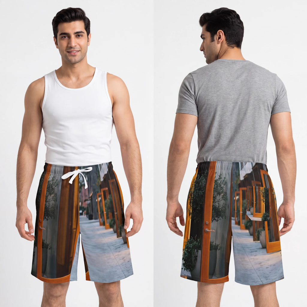 Men's Athletic Long Shorts - Twilight Courtyard | Echovira...