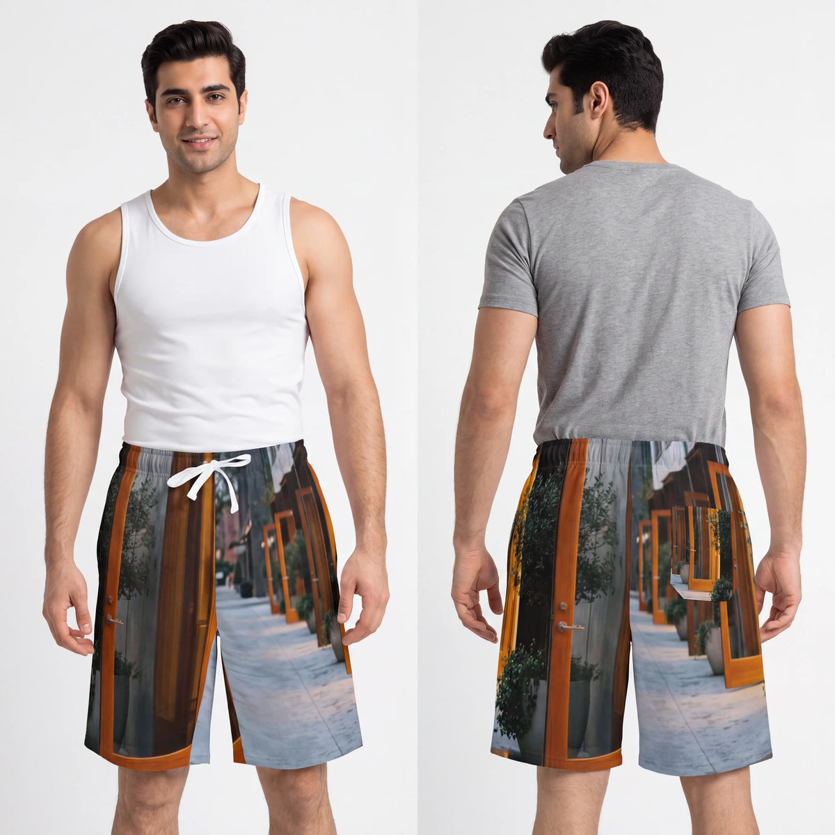 Men's Athletic Long Shorts - Twilight Courtyard | Echovira...