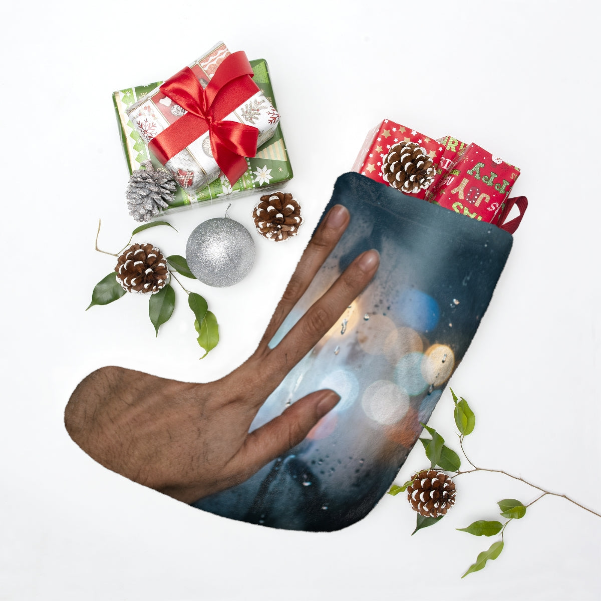 Rainy City Window Art Christmas Stocking
