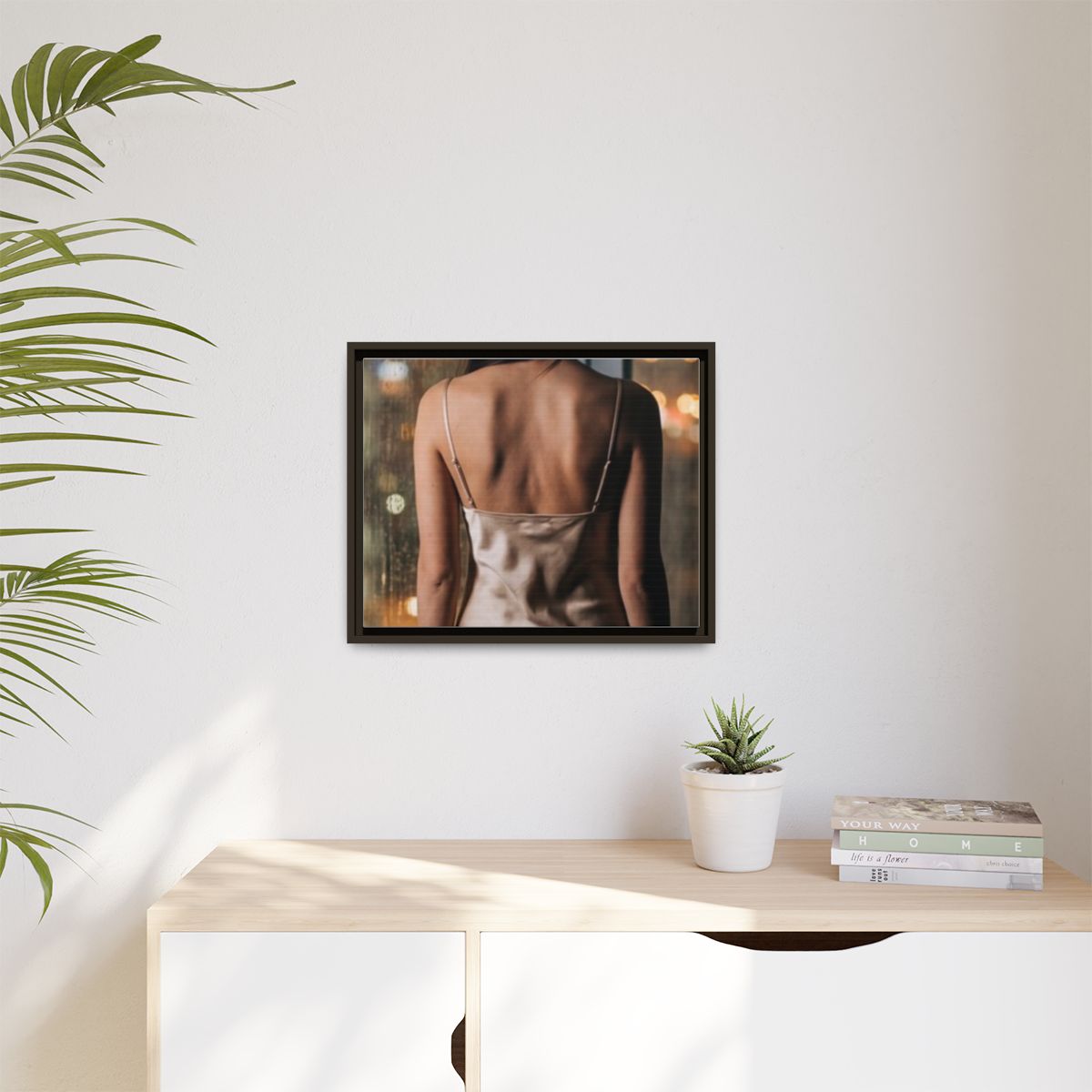 Matte Canvas, Framed - Rainy City lights Glow — Espresso /...