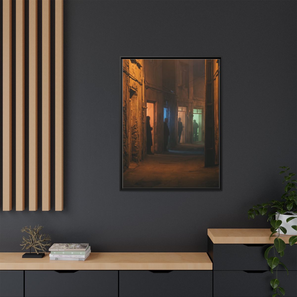 Matte Canvas, Framed - Shadowed Alleyway Mystery Art Print...