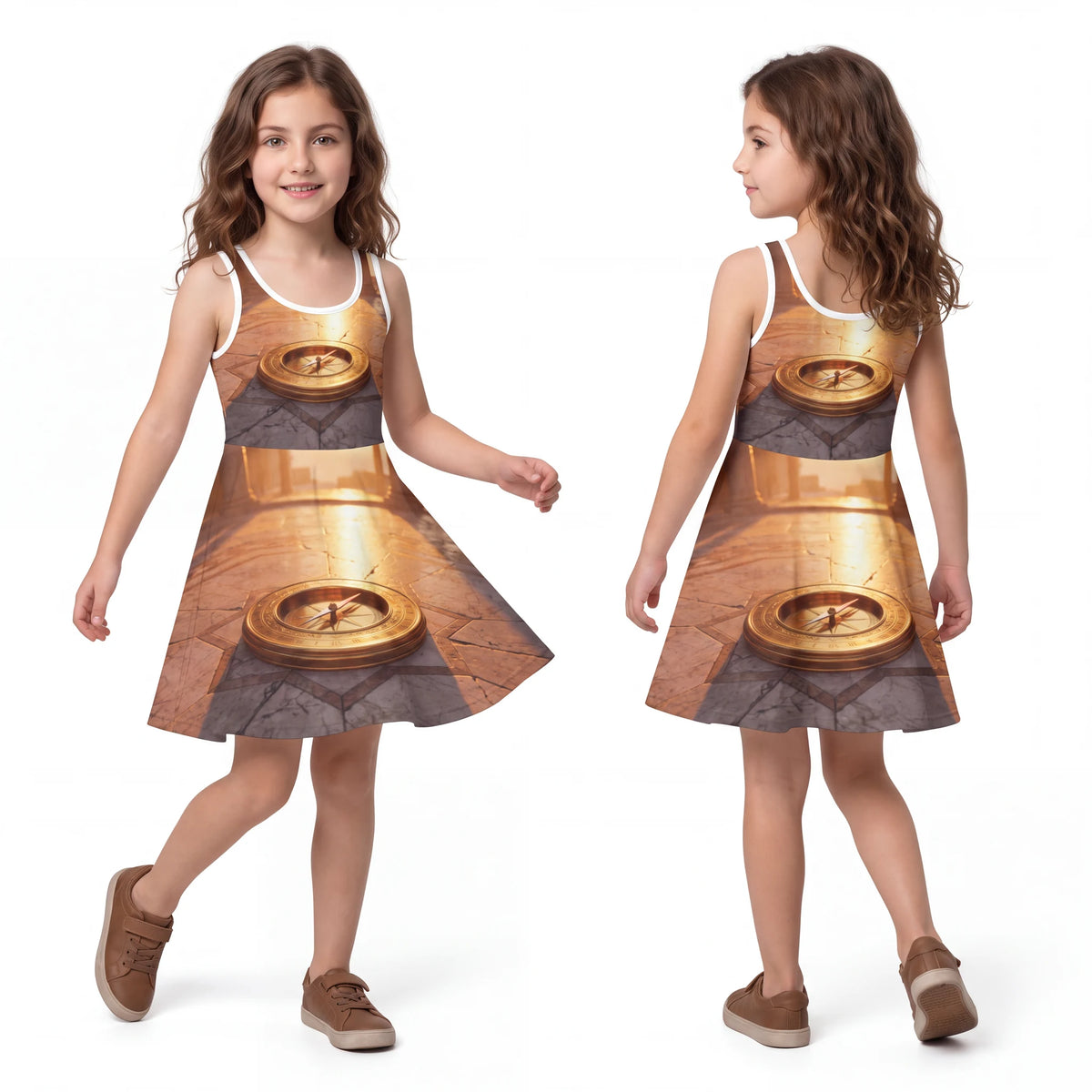 Girls' Sleeveless Sundress Antique Compass Art