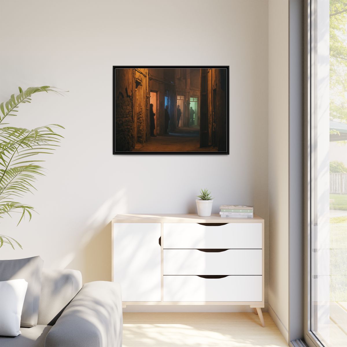Matte Canvas, Framed - Shadowed Alleyway Mystery Art Print...