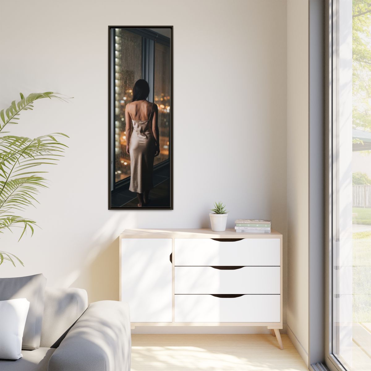 Matte Canvas, Framed - Rainy City lights Glow — Espresso /...