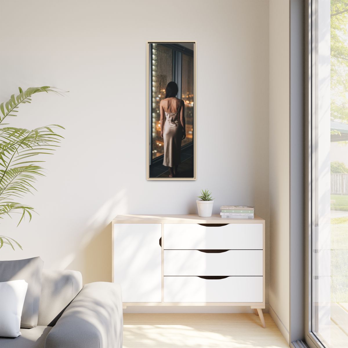 Matte Canvas, Framed - Rainy City lights Glow — Natural /......