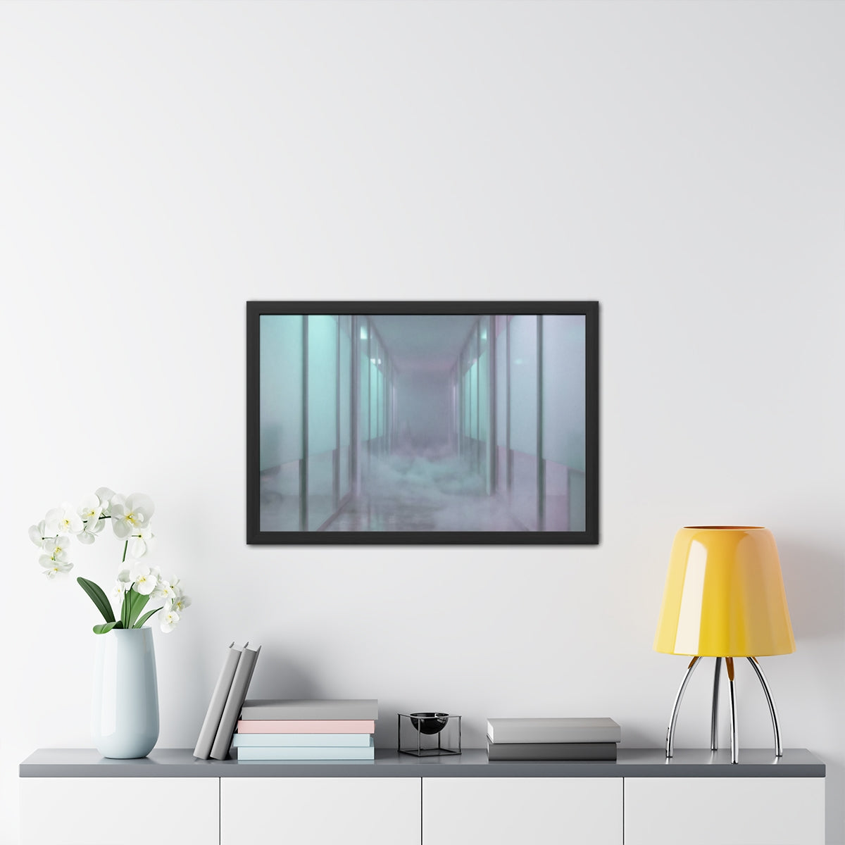 Framed Posters - Liminal Corridor Fog Art Print — Landscape...