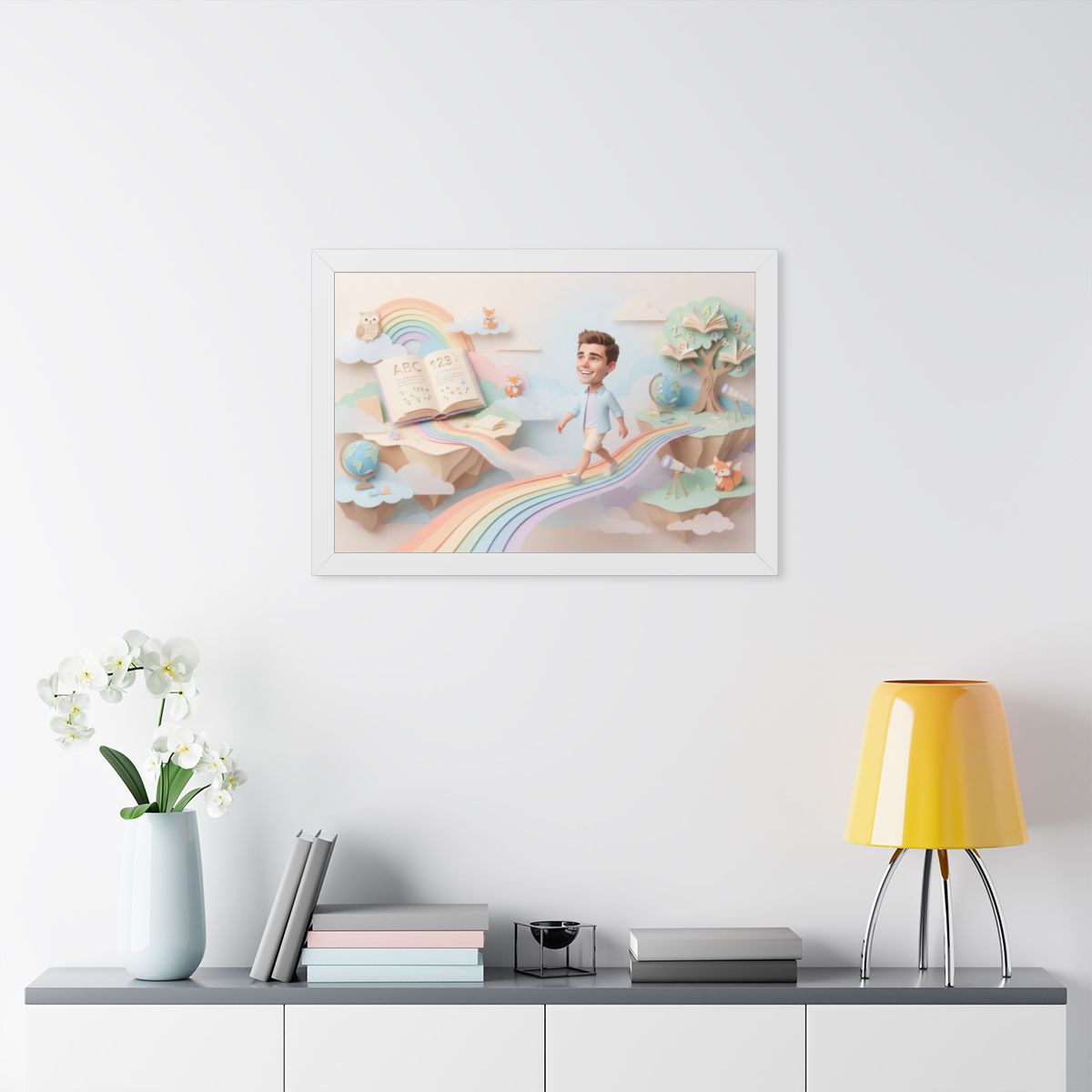 Framed Horizontal Poster - Rainbow Odyssey — White (14×11......